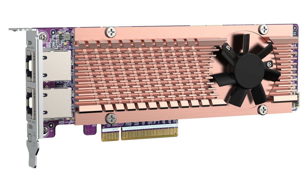 QNAP - QM2-2P410G2T - QM2 Series, 2 x PCIe 2280 M.2 SSD Slots, PCIe Gen4 x 8, 2 x AQC113C 10GbE NBASE-T port 
