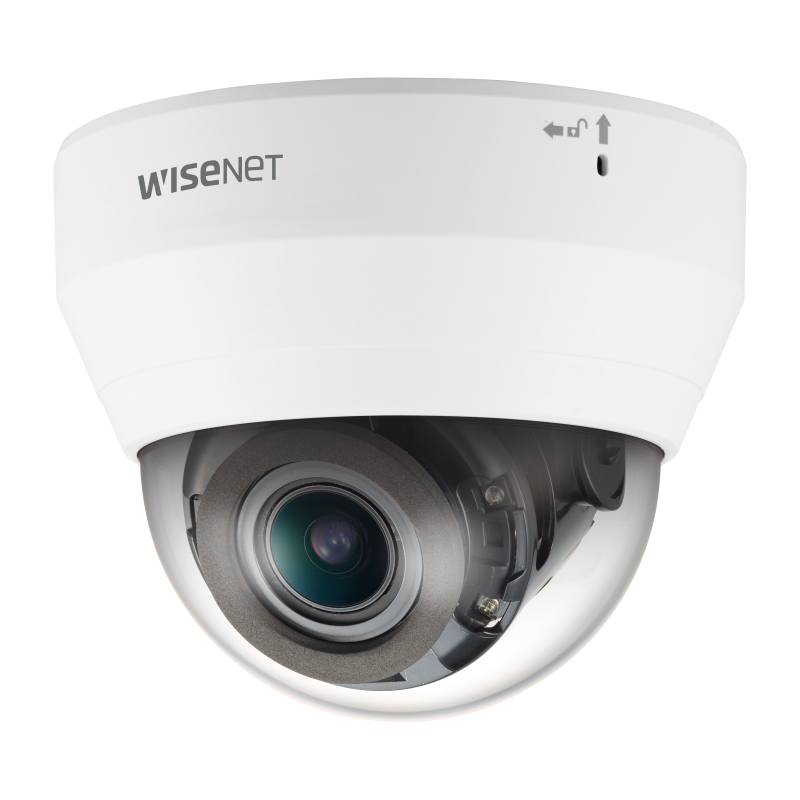 Hanwha - QND-6082R - Wisenet Q network indoor dome camera, 2MP @ 30fps, motorized vari-focal lens 3.1x (3.2 ~ 10.0mm) (109°~33°), triple codec H.265/H.264/MJPEG with Wisestream II, 120dB WDR, IR LEDs range 98', defocus detection, hallway View, one wa
