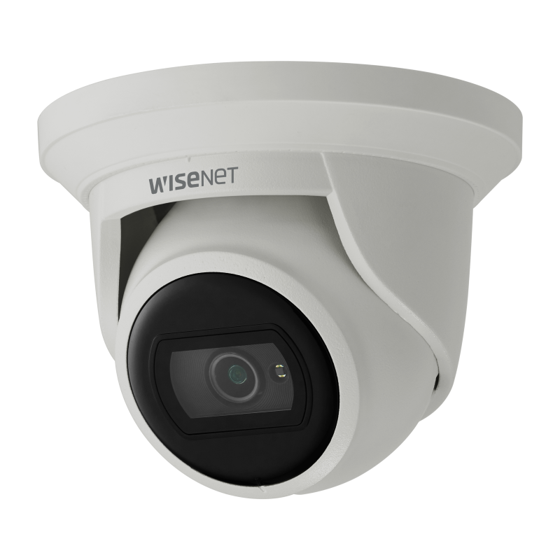 Hanwha - QNE-8011R - Wisenet Q mini network outdoor flateye camera, 5MP @ 30fps, 2.8mm fixed focal lens (104°), triple codec H.265/H.264/MJPEG with Wisestream II, 120dB WDR, IR LEDs range 65', defocus detection, hallway View, built-in SD card slot (1