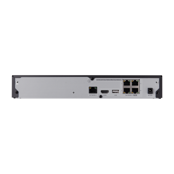 Hanwha - QRN-430S-6TB - 4K NVR (Intel based), 6TB RAW, 4CH with 4 PoE/PoE+ ports (PoE Budget 35W), H265,H264, MJPEG, 1 fixed internal SATA HDDs (6TB max), ARB (Automatic Recovery Backup), 40 Mbps recording / up to 32 Mbps playback, Dual stream record