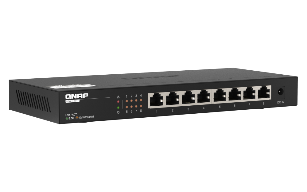 QNAP - QSW-1108-8T-US - QNAP Desktop QSW-1108-8T, Unmanaged Switch, 8 Port 2.5Gbps Auto Negotiation (2.5G/1G/100M) RJ45 port, Realtek RTL8371