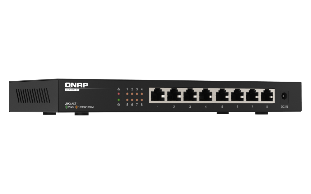 QNAP - QSW-1108-8T-US - QNAP Desktop QSW-1108-8T, Unmanaged Switch, 8 Port 2.5Gbps Auto Negotiation (2.5G/1G/100M) RJ45 port, Realtek RTL8371