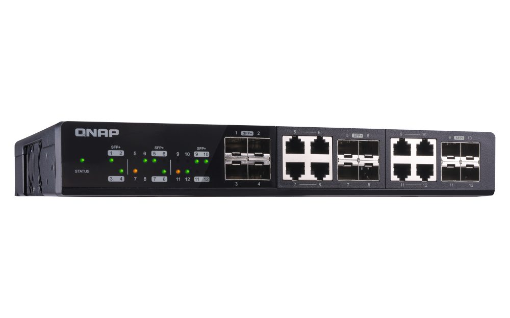 QNAP - QSW-1208-8C-US - QNAP QSW-1208-8C 12-Port Unmanaged 10GbE Switch. Twelve 10GbE SFP+ Ports with Shared Eight 10GBASE-T Ports