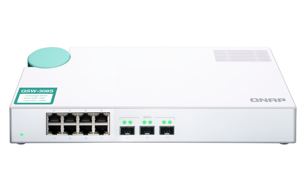 QNAP - QSW-308S-US - QNAP QSW-308S 3-port 10GbE SFP+ and 8-port Gigabit Unmanaged Switch