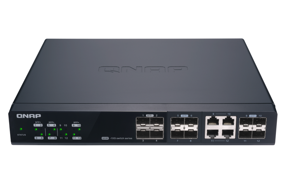QNAP - QSW-M1204-4C-US - QNAP QSW-M1204-4C, Management Switch, 12 port of 10GbE Port Speed, 8 Port SFP+, 4 port  SFP+/ NBASE-T Combo, Support for 5-speed auto negotiation (10G/5G/2.5G/1G/100M)