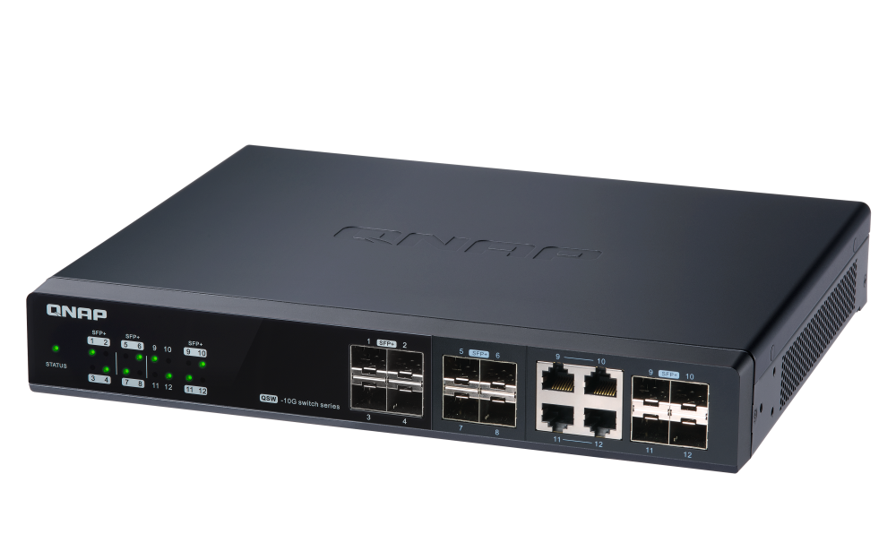 QNAP - QSW-M1204-4C-US - QNAP QSW-M1204-4C, Management Switch, 12 port of 10GbE Port Speed, 8 Port SFP+, 4 port  SFP+/ NBASE-T Combo, Support for 5-speed auto negotiation (10G/5G/2.5G/1G/100M)
