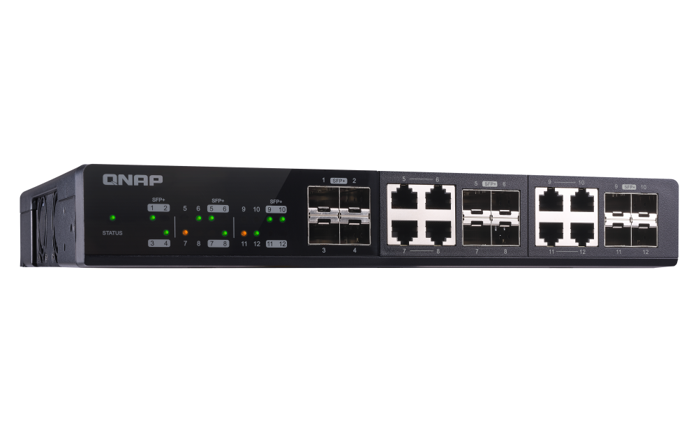 QNAP - QSW-M1208-8C-US - QNAP QSW-M1208-8C, Management Switch, 12 port of 10GbE Port Speed, 4 port SFP+, 8 port  SFP+/ NBASE-T Combo, Support for 5-speed auto Negotiation (10G/5G/2.5G/1G/100M)