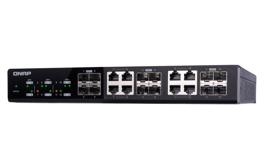 QNAP - QSW-M1208-8C-US - QNAP QSW-M1208-8C, Management Switch, 12 port of 10GbE Port Speed, 4 port SFP+, 8 port  SFP+/ NBASE-T Combo, Support for 5-speed auto Negotiation (10G/5G/2.5G/1G/100M)