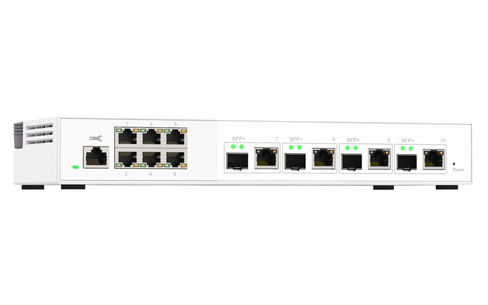QNAP - QSW-M2106-4C-US - QNAP QSW-M408S 6-port Layer 2 Managed Switch. 6 x 2.5GbE (1G/100M) Ports and 4 x 10G SFP+/ NBASE-T (10G/5G/2.5G/1G/100M) combo ports. Easy Management with Web Browser