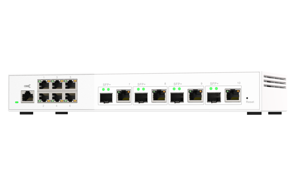 QNAP - QSW-M2106-4C-US - QNAP QSW-M408S 6-port Layer 2 Managed Switch. 6 x 2.5GbE (1G/100M) Ports and 4 x 10G SFP+/ NBASE-T (10G/5G/2.5G/1G/100M) combo ports. Easy Management with Web Browser