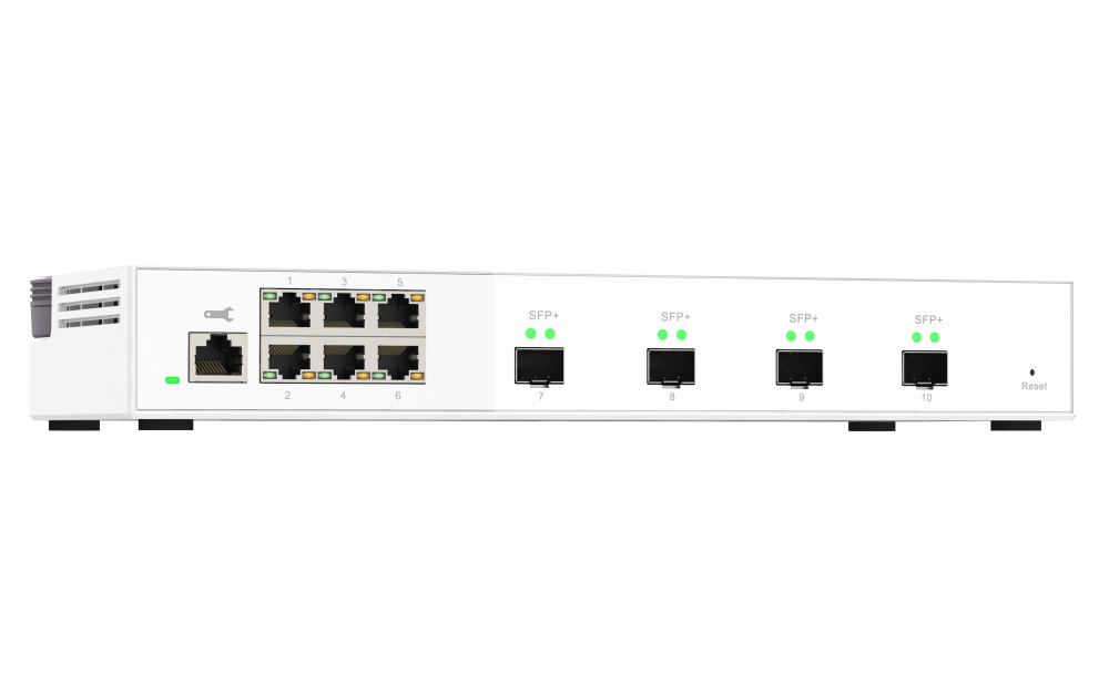 QNAP - QSW-M2106-4S-US - QNAP QSW-M408S 6-port Layer 2 managed switch. 6 x 2.5GbE (1G/100M) ports and 4 x 10G SFP+ Ports. Easy Management with Web Browser