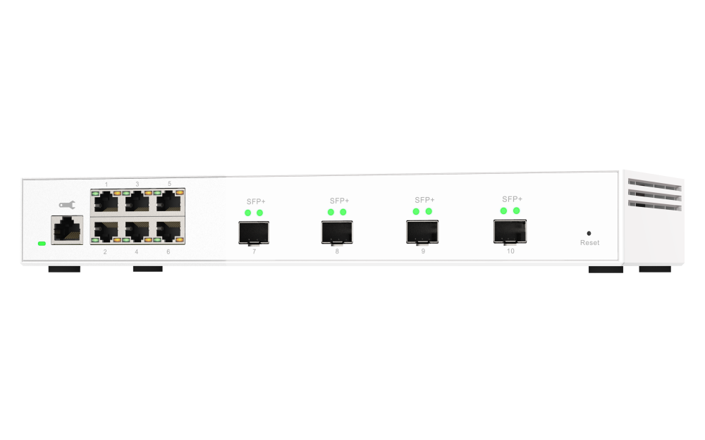 QNAP - QSW-M2106-4S-US - QNAP QSW-M408S 6-port Layer 2 managed switch. 6 x 2.5GbE (1G/100M) ports and 4 x 10G SFP+ Ports. Easy Management with Web Browser