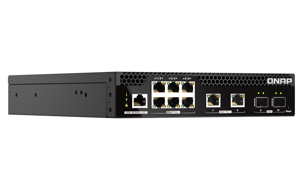 QNAP - QSW-M2106PR-2S2T-US - QNAP Half-Rackmount Switch QSW-M2106PR-2S2T-US, Management Switch, 6 port 2.5Gbps with PoE 802.3bt(90W)