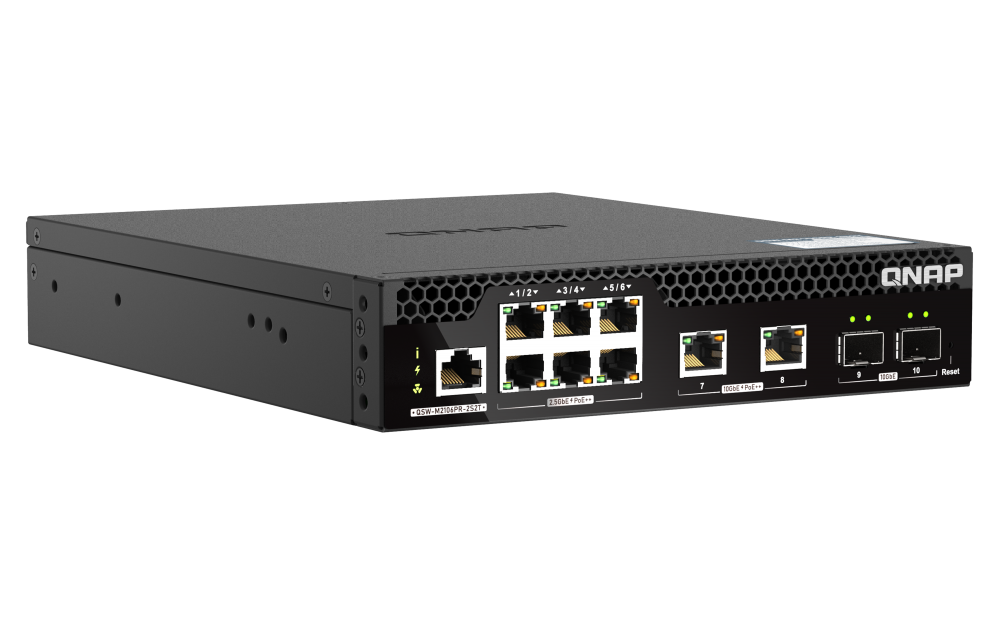QNAP - QSW-M2106PR-2S2T-US - QNAP Half-Rackmount Switch QSW-M2106PR-2S2T-US, Management Switch, 6 port 2.5Gbps with PoE 802.3bt(90W)