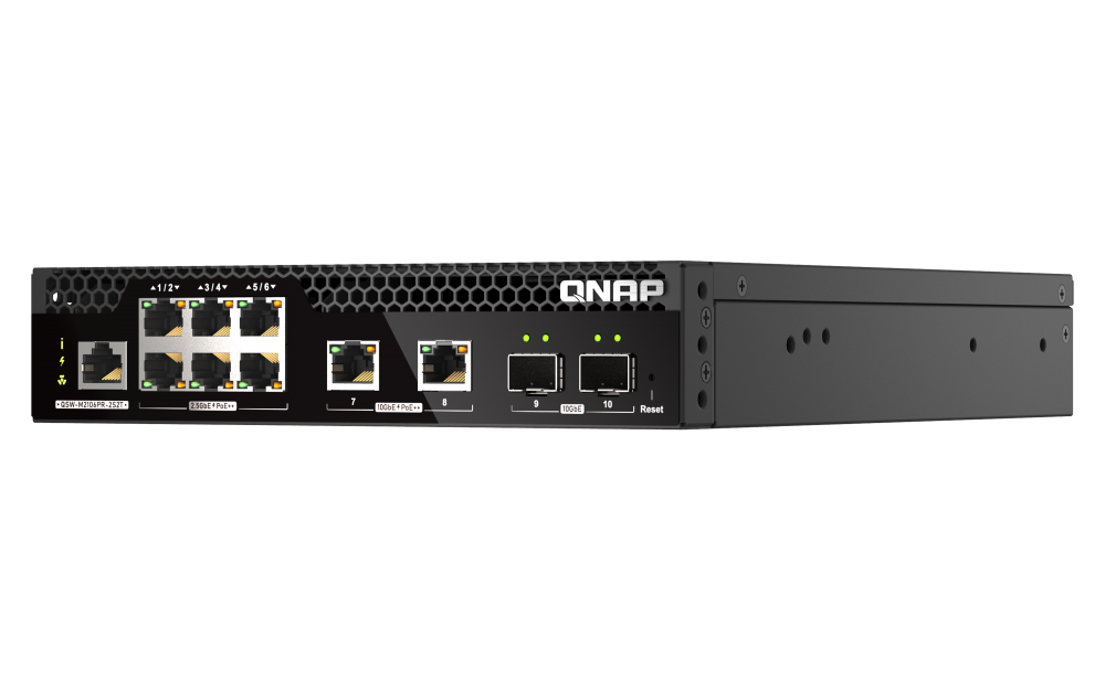 QNAP - QSW-M2106PR-2S2T-US - QNAP Half-Rackmount Switch QSW-M2106PR-2S2T-US, Management Switch, 6 port 2.5Gbps with PoE 802.3bt(90W)
