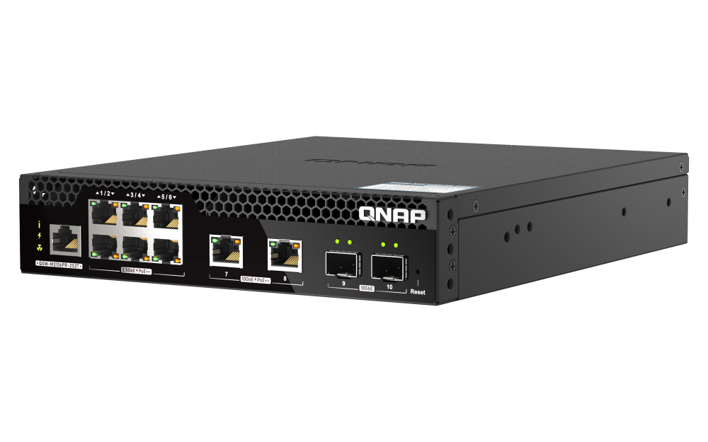 QNAP - QSW-M2106PR-2S2T-US - QNAP Half-Rackmount Switch QSW-M2106PR-2S2T-US, Management Switch, 6 port 2.5Gbps with PoE 802.3bt(90W)