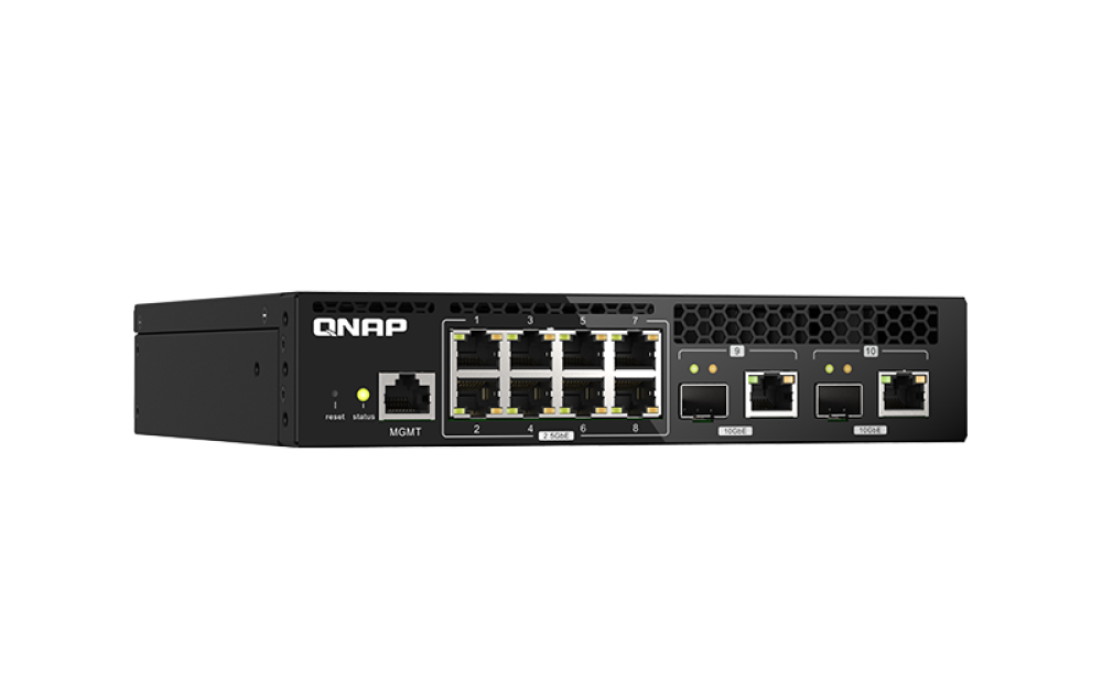 QNAP - QSW-M2108R-2C-US - QNAP Rackmount Switch QSW-M2108-2C, Management Switch, 8 port 2.5Gbps, 2 port 10Gbps SFP+/ NBASE-T Combo. Easy Management with Web Browser