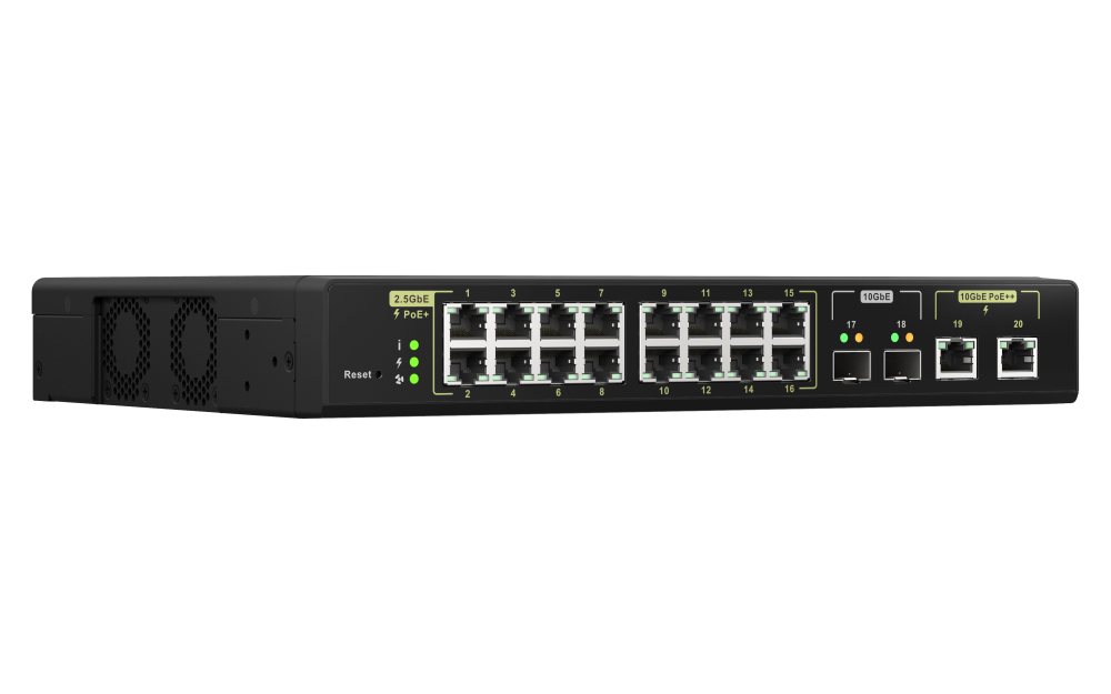QNAP - QSW-M2116P-2T2S-US - QNAP Racmount Switch QSW-M2116P-2T2S-US, Management PoE Switch, 16 Port of 2.5Gbps Auto Negotiation (2.5G/1G/100M) with 802.3at(30W)