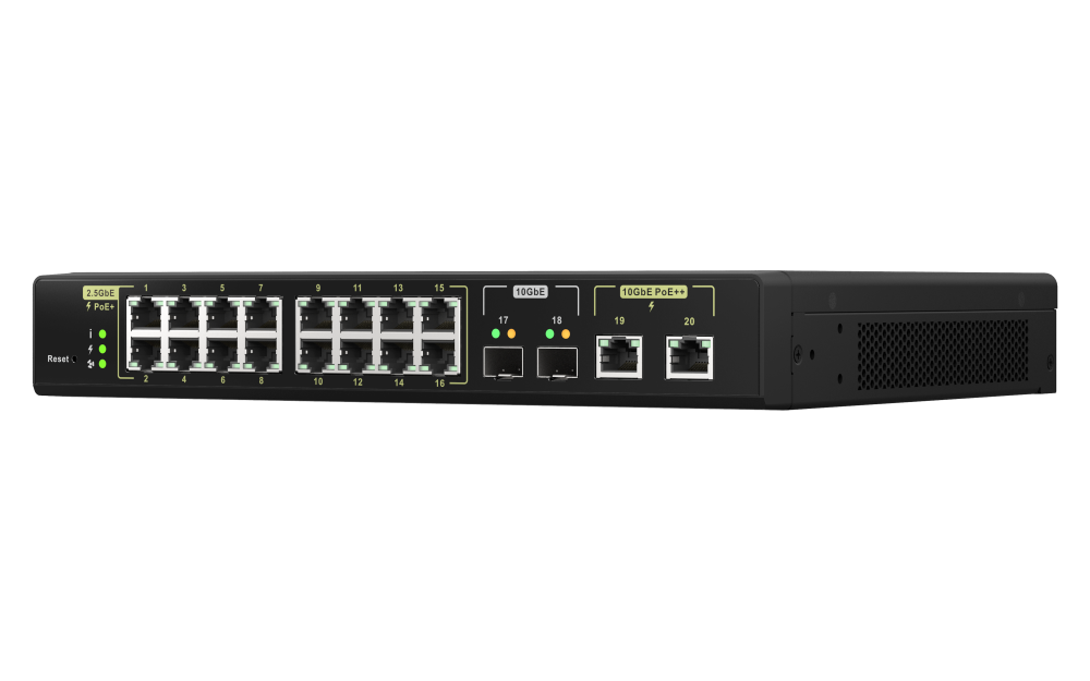 QNAP - QSW-M2116P-2T2S-US - QNAP Racmount Switch QSW-M2116P-2T2S-US, Management PoE Switch, 16 Port of 2.5Gbps Auto Negotiation (2.5G/1G/100M) with 802.3at(30W)