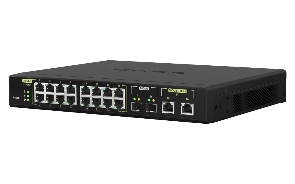 QNAP - QSW-M2116P-2T2S-US - QNAP Racmount Switch QSW-M2116P-2T2S-US, Management PoE Switch, 16 Port of 2.5Gbps Auto Negotiation (2.5G/1G/100M) with 802.3at(30W)