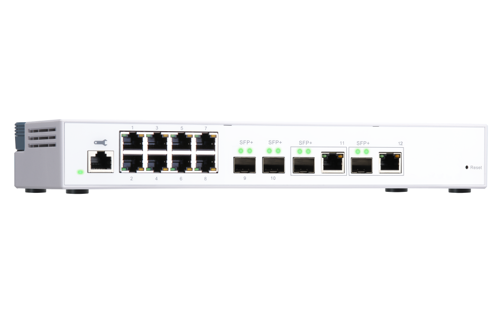 QNAP - QSW-M408-2C-US - QNAP QSW-M408-4C 12-port layer 2 managed switch. Eight 1GbE ports, two 10G SFP+ ports and Two 10G SFP+/ NBASE-T Combo Ports. Easy Management with Web Browser