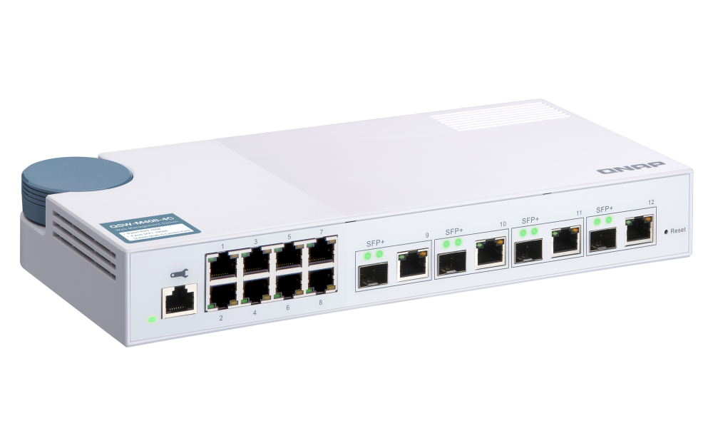QNAP - QSW-M408-4C-US - QNAP QSW-M408-4C 12-port layer 2 managed switch. Eight 1GbE ports and four 10G SFP+/ NBASE-T Combo Ports. Easy Management with Web Browser