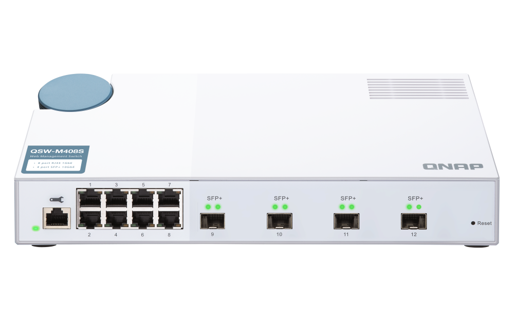 QNAP - QSW-M408S-US - QNAP QSW-M408S 12-port layer 2 Managed Switch. Eight 1GbE ports and four 10G SFP+ Ports. Easy Management with Web Browser