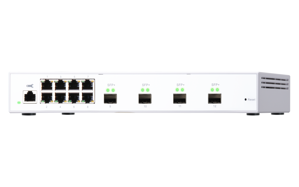 QNAP - QSW-M408S-US - QNAP QSW-M408S 12-port layer 2 Managed Switch. Eight 1GbE ports and four 10G SFP+ Ports. Easy Management with Web Browser