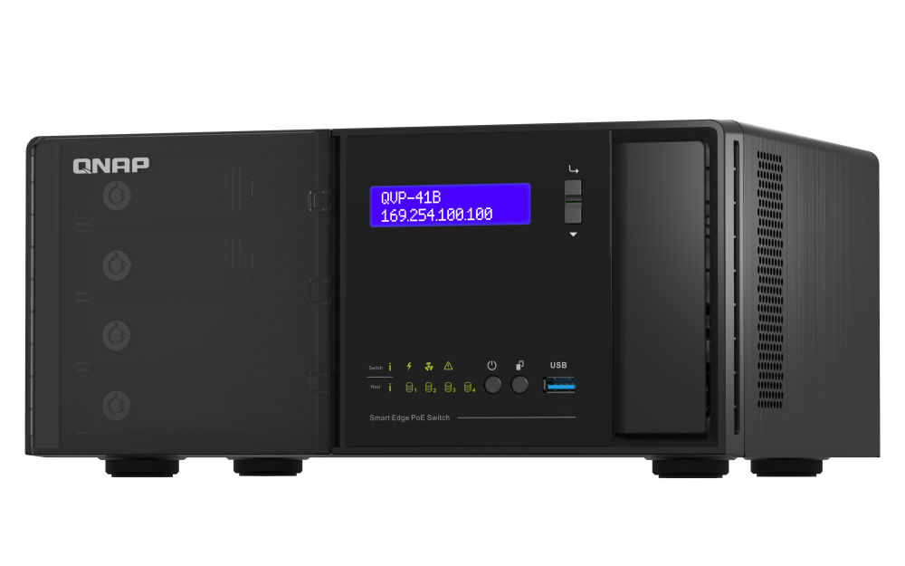 QNAP - QVP-41B-8G-P-US - QNAP 4 Bay NVR, 8CH (Max Channels: 24), VMS built-in, IP Surveillance, HDMI output for local display, 14 1GbE RJ45 PoE ports, 2  1GbE Combo SFP/RJ45 Combo Ports. 2 2.5 GbE RJ45 Port