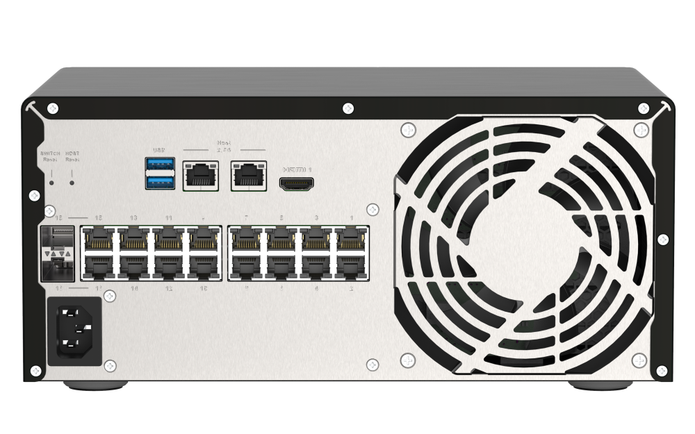 QNAP - QVP-41B-8G-P-US - QNAP 4 Bay NVR, 8CH (Max Channels: 24), VMS built-in, IP Surveillance, HDMI output for local display, 14 1GbE RJ45 PoE ports, 2  1GbE Combo SFP/RJ45 Combo Ports. 2 2.5 GbE RJ45 Port