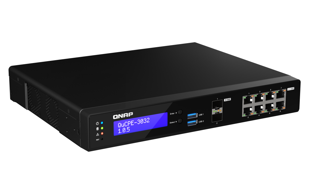 QNAP - QuCPE-3032-C3558R-8G-US - Desktop 10 Port uCPE QuCPE-3032-C3558R-8G Intel Atom C3558R 4C 2.4GHz, 8GB DDR4 RAM, 2 x M.2 2280 NVMe slots, 2