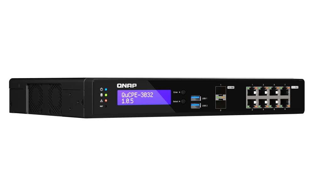 QNAP - QuCPE-3032-C3558R-8G-US - Desktop 10 Port uCPE QuCPE-3032-C3558R-8G Intel Atom C3558R 4C 2.4GHz, 8GB DDR4 RAM, 2 x M.2 2280 NVMe slots, 2