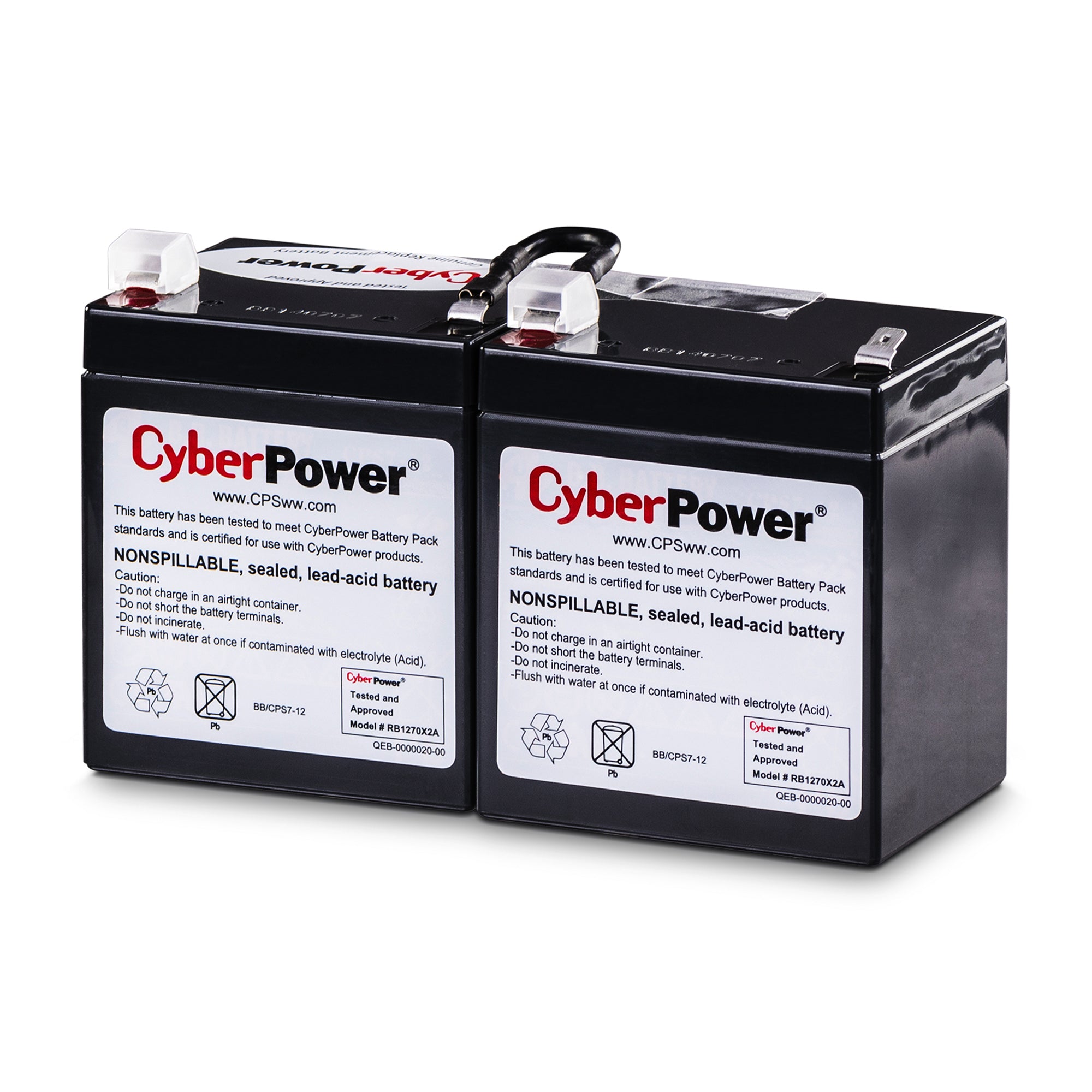 CYBERPOWER - RB1270X2A - Replacement Battery Cartridge for CP1350PFCLCD, 2 batteries, 12V/7AH, Sealed lead-acid, 18 month warranty