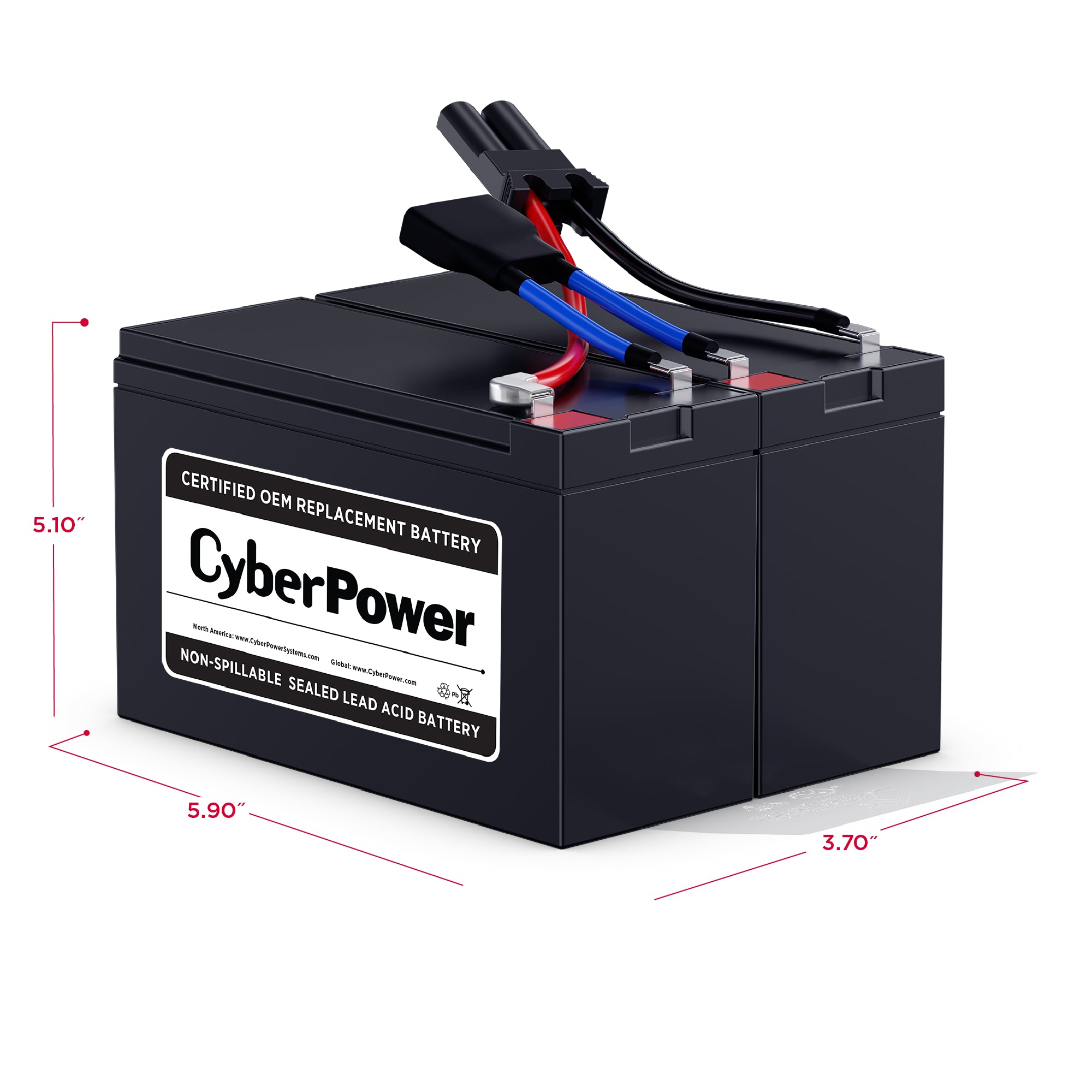 CYBERPOWER - RB1270X2B - Replacement Battery Cartridge for PR750LCD, 2 batteries, 12V/7AH, Sealed lead-acid, 18 month warranty