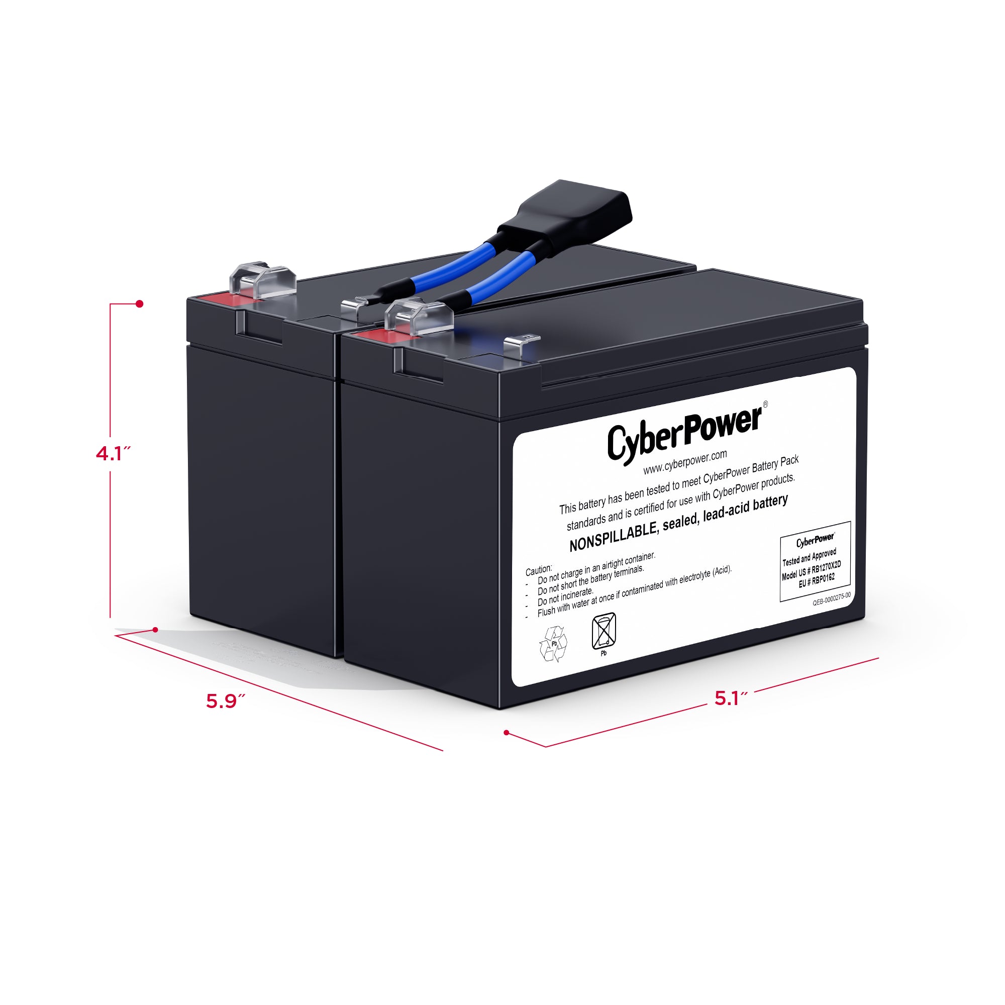 CYBERPOWER - RB1270X2D - CyberPower RB1270X2D UPS Replacement Battery, 2 x 12V/7Ah, 18-month Warranty