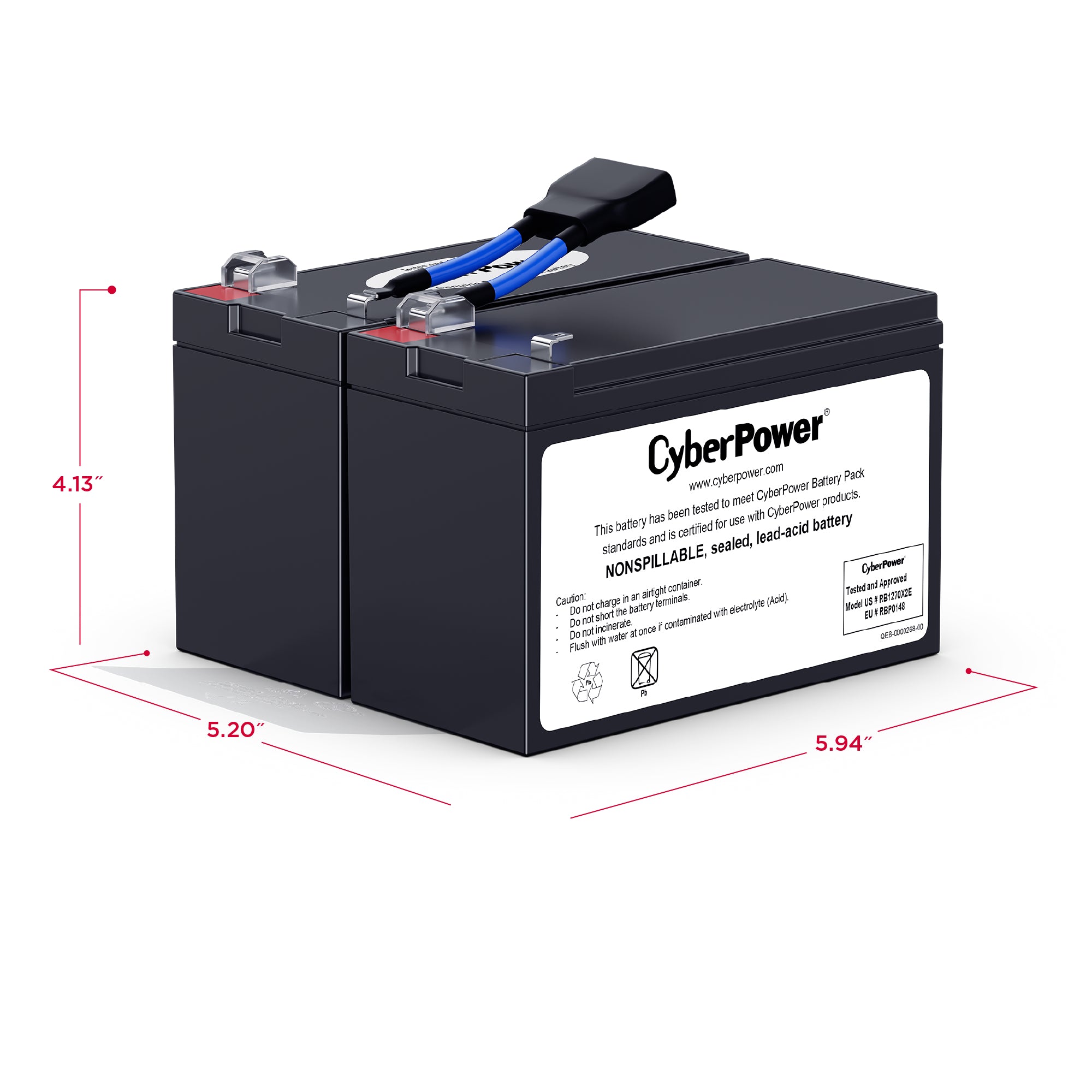 CYBERPOWER - RB1270X2E - CyberPower RB1270X2E UPS Replacement Battery, 2 x 12V/7Ah, 18-month Warranty