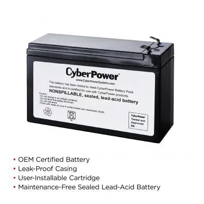 CYBERPOWER - RB1280A - Replacement Battery Cartridge for CP825LCD, CP800AVR, CP825AVR-G, CP825AVRLCD-G, CP850AVRLCD, 1 battery, 12V/8AH, Sealed lead-acid, 18 month warranty