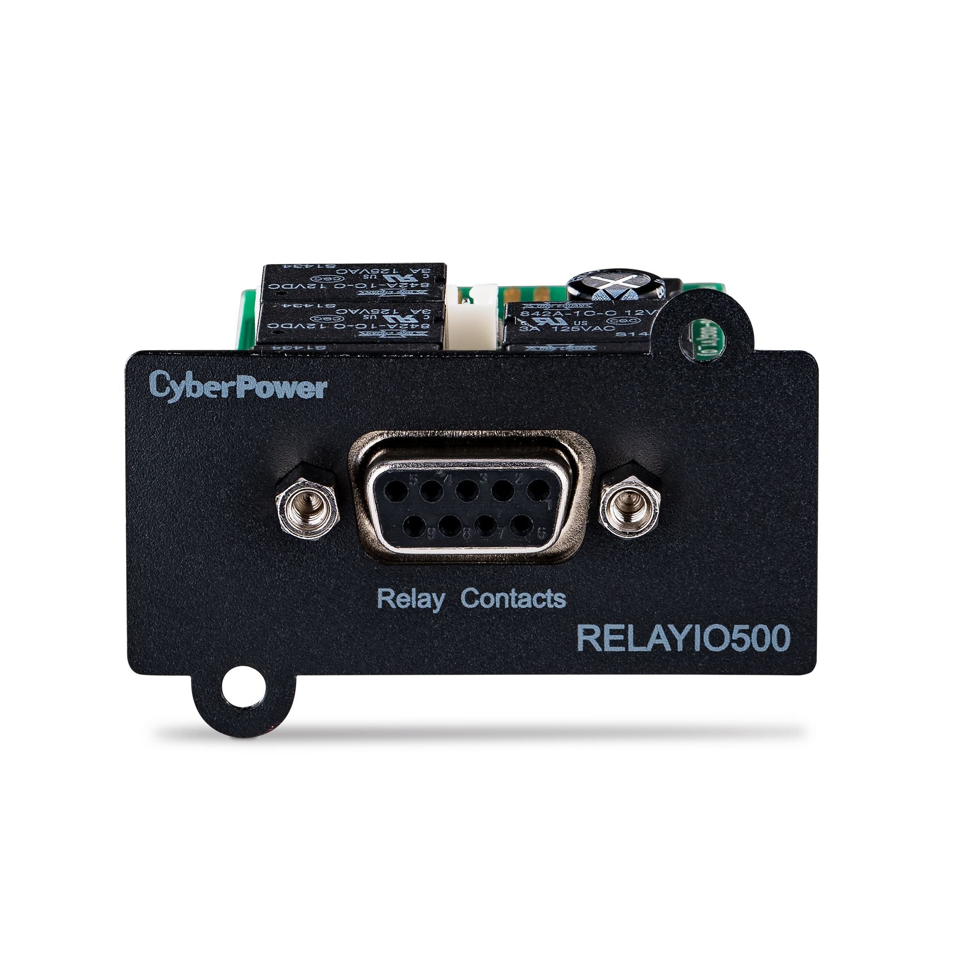 CYBERPOWER - RELAYIO500 - Provides 5-output and 1-input relay contact closures via DB9 port to report UPS status inforation and enable remote shutdown of the UPS. See compatibility chart for UPS model compatibility details.