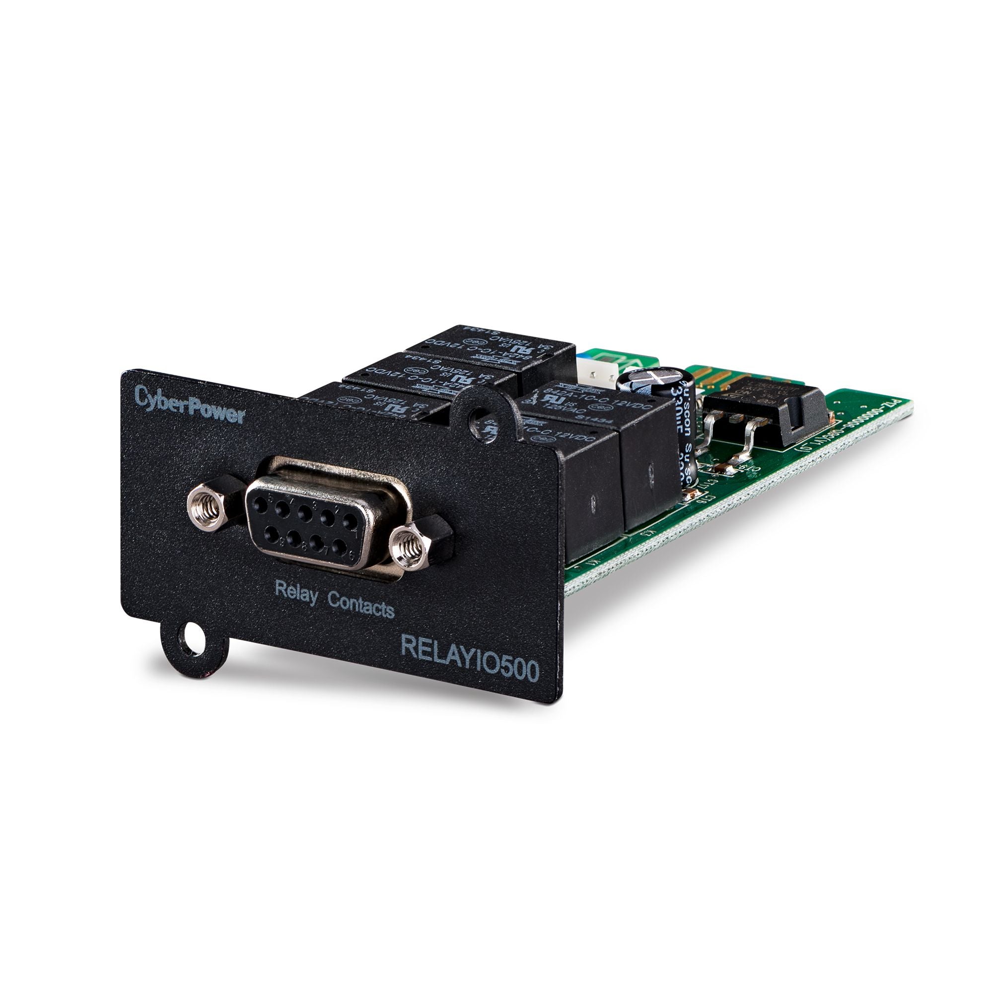 CYBERPOWER - RELAYIO500 - Provides 5-output and 1-input relay contact closures via DB9 port to report UPS status inforation and enable remote shutdown of the UPS. See compatibility chart for UPS model compatibility details.