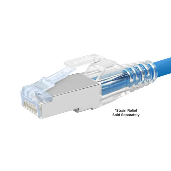 Simply 45 - S45-1050 - Standard Shielded (Internal ground) Cat5e STP RJ45 Modular Plugs, Blue Tint - 50pcs Clamshell