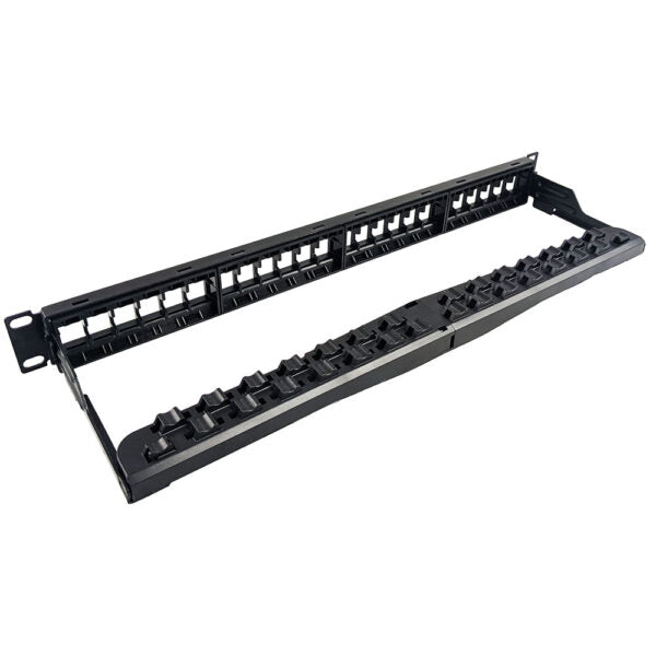 Simply 45 - S45-2024U - 24 Port Unloaded UTP Keystone Patch Panel, 1RU, Cable Management Bracket, cable ties and rack screws. 1ea/box