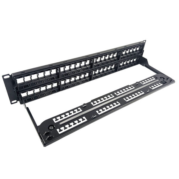Simply 45 - S45-2048U - 48 Port Unloaded UTP Keystone Patch Panel, 2RU, Cable Management Bracket, cable ties and rack screws. 1ea/box