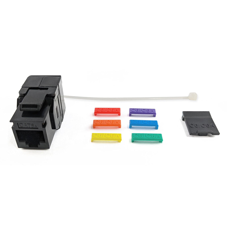 Simply 45 - S45-3600B-25 - Cat6/6A UTP 180° Black Keystone Jack, Toolless, Connector Dust Cover - 25/Pack