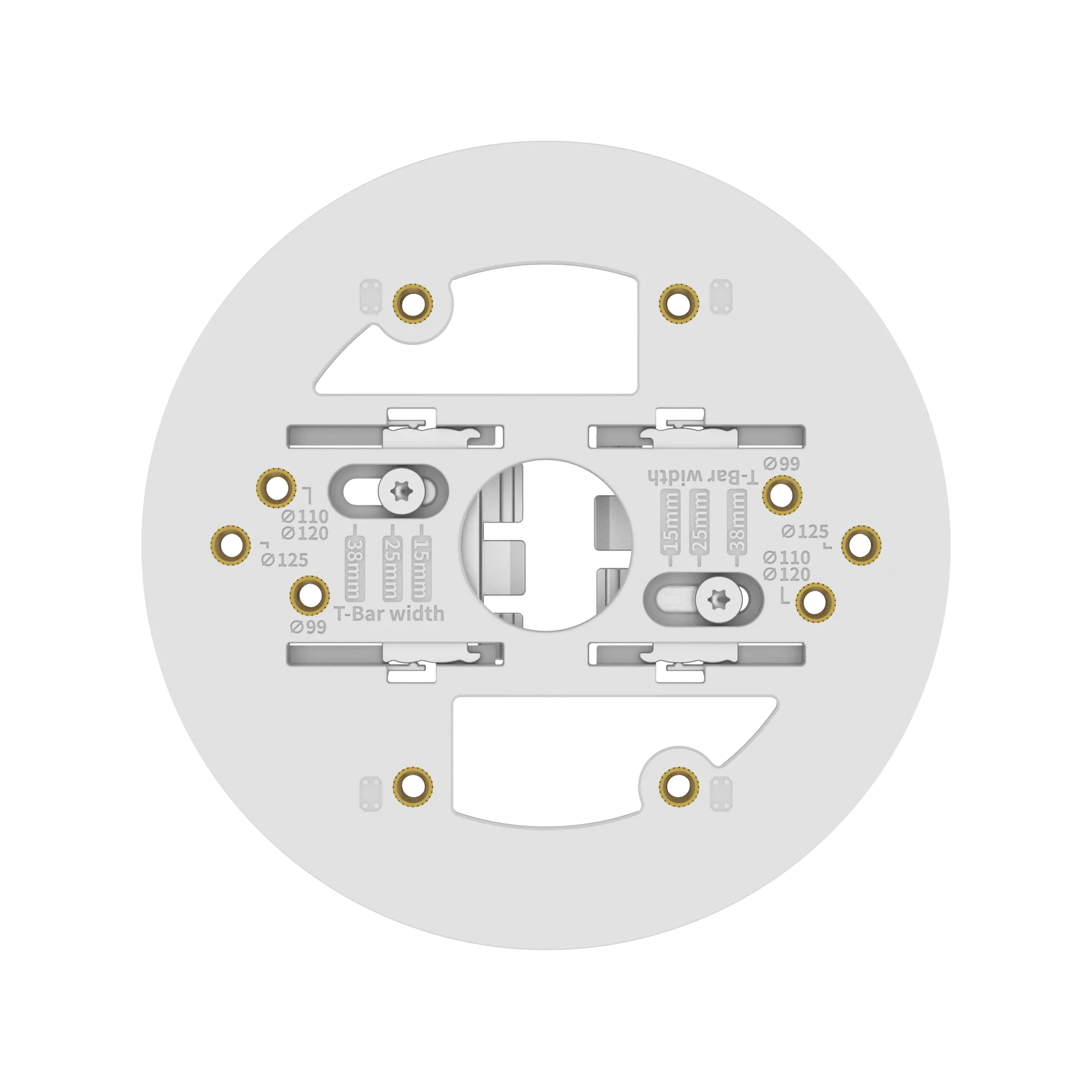 Hanwha - SBP-140CMT - Tile Grid Ceiling Mount Pack of 4, Compatible with QND-6011/6021, QND-8011/8021 QNF-8010/9010, 
 QND-6012R/6022R/6082R, QNV-C9011R/C8011R/C8012, 
 LND-6012R/6022R/6072R, QNE-8011R/8021R, ANE-L6012R/L7012R/L7012L, 
 QNV-C8083R/C9