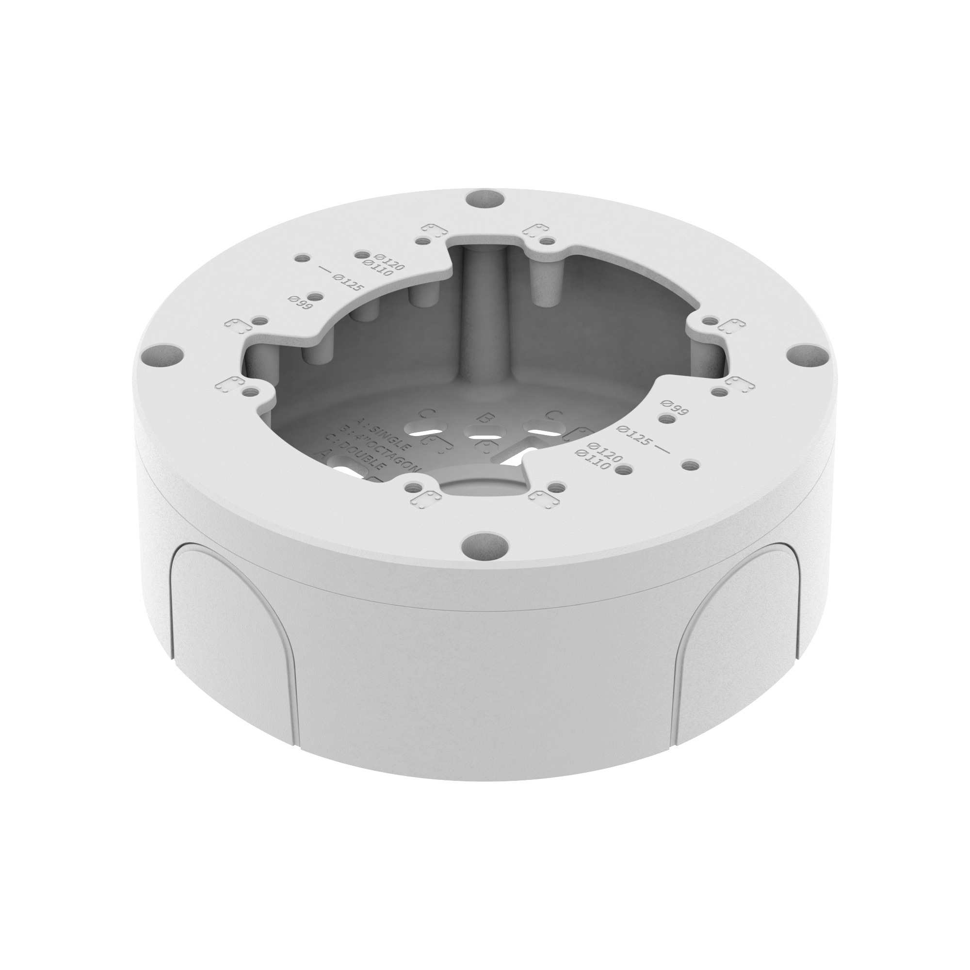 Hanwha - SBV-140BW - Back box for dome cameras. Compatible with: QNV-C8083R/C9083R, QNV-C8011R/C8012/C9011R, QND-6011/6021,
 QND-8011/8021, QND-6012R/6022R/6082R, QND-7012R/7022R/7082R, QNE-8011R/8021R