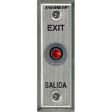 SECO-LARM - SD-7101RAEX1Q - Red pushbutton on stainless-steel, slimline face plate. N.O. (push-to-close) switch, 1A@125VAC. "EXIT" and "SALIDA" printed on plate.