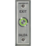 SECO-LARM - SD-7175SGEX1Q - Vandal-resistant, 1" diameter, illuminated, momentary pushbutton on slimline plate. Field-selectable LED color: red, green, blue, magenta, yellow, cyan, or white (12VDC). "EXIT" and "SALIDA" printed on plate.