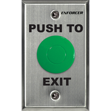 SECO-LARM - SD-7201GC-PEQ - 1½" Green mushroom-cap button. NO/NC contact, rated 5A@125VAC. Stainless-steel, single-gang plate. "PUSH TO EXIT" printed on plate. ETL Listed. Conforms to UL Std. 294