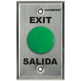 SECO-LARM - SD-7201GFPE1Q - 1½" Green mushroom-cap button. DPDT switch, two NO and two NC contacts, rated 5A@125VAC. Stainless-steel, single-gang plate. "EXIT" and "SALIDA" printed on plate. ETL Listed. Conforms to UL Std. 294