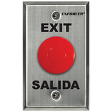 SECO-LARM - SD-7201RCPE1Q - 1½" Red Mushroom-cap Button. NO/NC Contact, Rated 5A@125VAC. Stainless-steel, Single-gang Plate. "EXIT" and "SALIDA" Printed on Plate